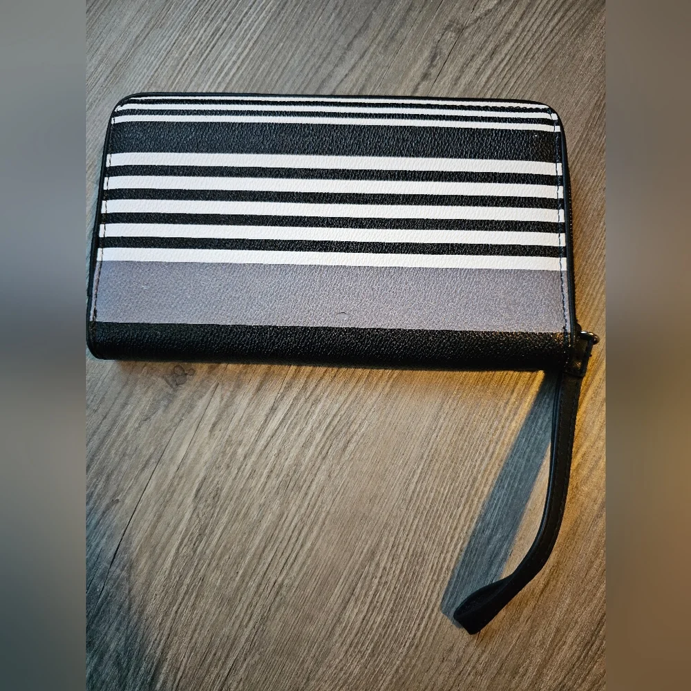 Vera Bradley Black and White Striped Faux Leather Clutch Wallet